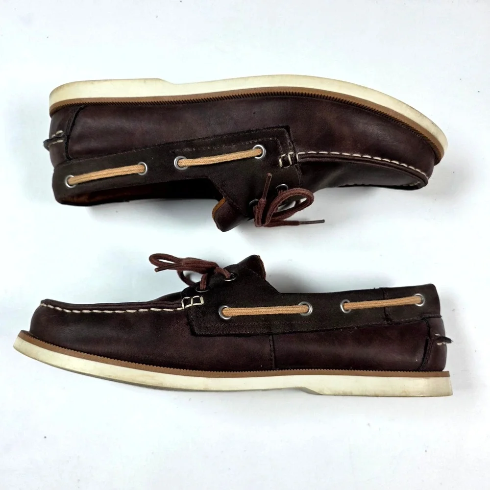 Merona Boat Shoes Mens 9.5 Dark Brown Leather Nautical Deck Shoes Classic Loafer